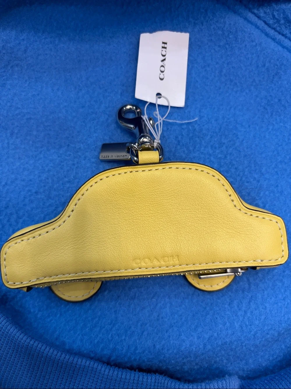 Coach Yellow Taxi Leather Key Charm with Metal Clasp